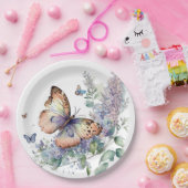 Romantische lila Blume und Schmetterling Pappteller (Party)