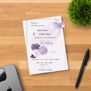romantische lila Blumen botanische Hochzeit Acryleinladungen