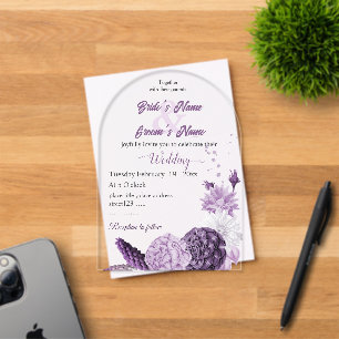 romantische lila Blumen botanische Hochzeit Acryleinladungen