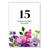 Romantische lila Blumen Hochzeit Tischnummer (Vorderseite)
