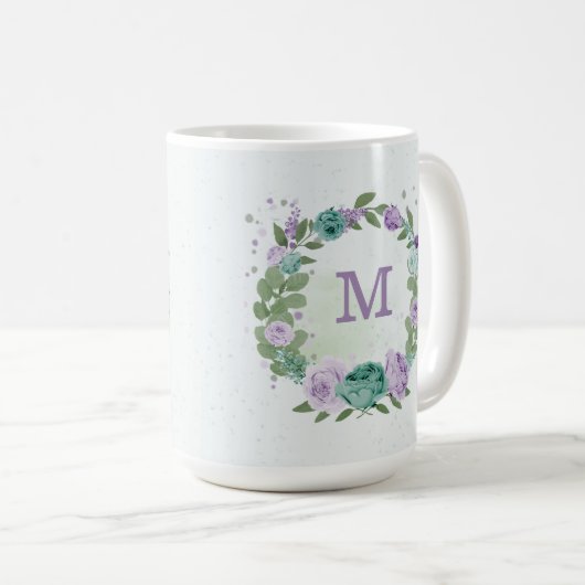 romantische lila Blumen Kaffeetasse (VorderseiteRechts)