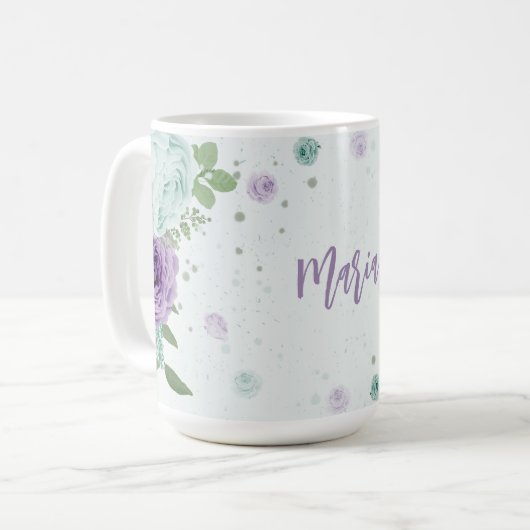 romantische lila Blumen Kaffeetasse (Vorderseite Links)
