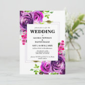 Romantische Lila Blumenhochzeit Einladung (Stehend Vorderseite)