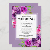 Romantische Lila Blumenhochzeit Einladung (Vorne/Hinten)