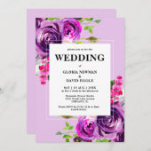 Romantische Lila Blumenhochzeit Einladung (Vorne/Hinten)