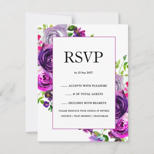 Romantische Lila Blumenhochzeit RSVP Karte (Vorderseite)
