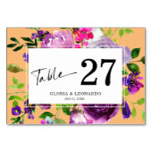 Romantische Lila Blumenhochzeit-Tischnummer Tischnummer (Rückseite)