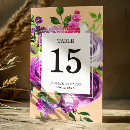 Romantische Lila Blumenhochzeit-Tischnummer Tischnummer