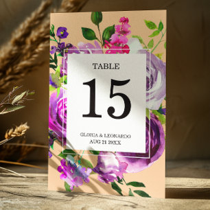 Romantische Lila Blumenhochzeit-Tischnummer Tischnummer