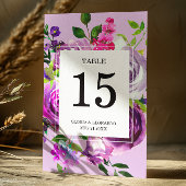Romantische Lila Blumenhochzeit-Tischnummer Tischnummer