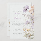 Romantische lila blumenreiche Hochzeit Einladung (Vorne/Hinten)