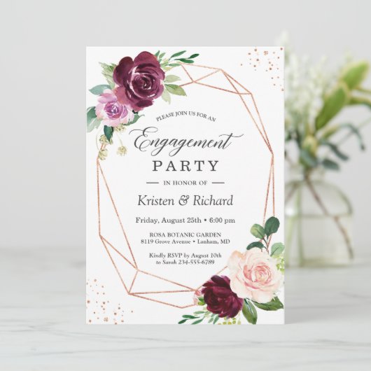 Romantische Lila Blush-Floral Engagement Party Einladung (Stehend Vorderseite)