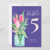 Romantische Lila Blush Tulip Hochzeitsszene Tischn Dankeskarte (Vorderseite)