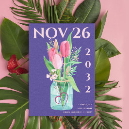 Romantische Lila Blütenblütenhochzeit retten das D Ankündigung