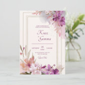 Romantische Lila Blütenhochzeit Einladung (Stehend Vorderseite)