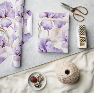 Romantische lila Creme-Iris-Blumen-Brautjungfernpa Geschenkpapier