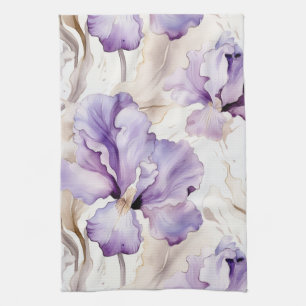 Romantische lila Creme-Iris-Blumen-Brautparty Geschirrtuch