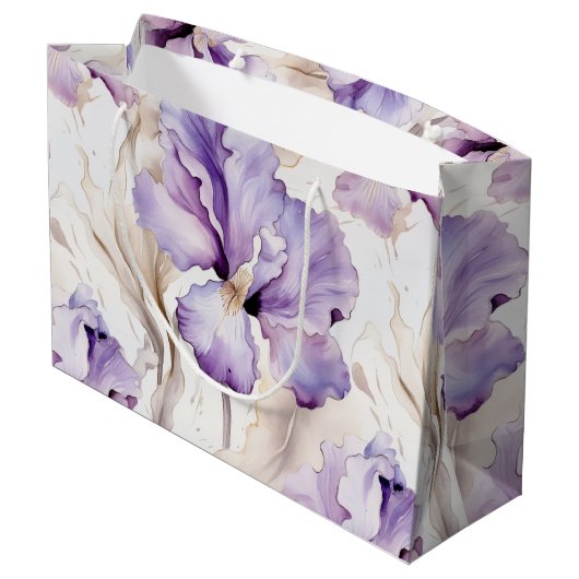 Romantische Lila Creme Iris Brautparty Große Geschenktüte (Rückseite Schrägansicht)