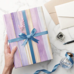 Romantische lila cremefarbene Iris-Streifen-Brautp Geschenkpapier