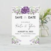 Romantische Lila Flora und Fauna Save the Date Einladung (Stehend Vorderseite)