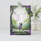 Romantische Lila Forest Design Hochzeit QR RSVP Ka (Stehend Vorderseite)