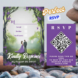 Romantische Lila Forest Design Hochzeit QR RSVP Ka Karte