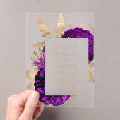 Romantische Lila Gold Floral Acryleinladungen (Insitu (Handheld))