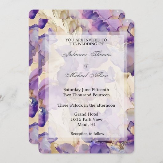 Romantische Lila Hochzeit der Iris Einladung (Vorne/Hinten)