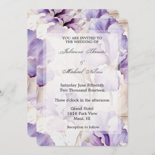 Romantische Lila Hochzeit von Iris Einladung (Vorne/Hinten)