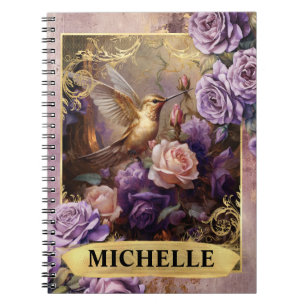 Romantische Lila Hummingvogel und Rose Fantasie Notizblock