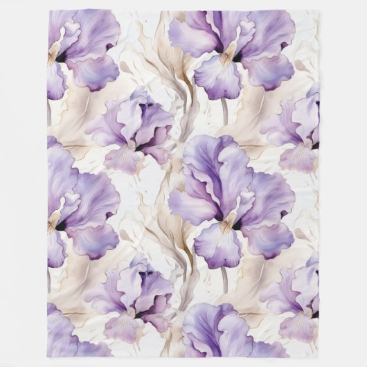 Romantische Lila Iris Floral Fleecedecke (Vorderseite)
