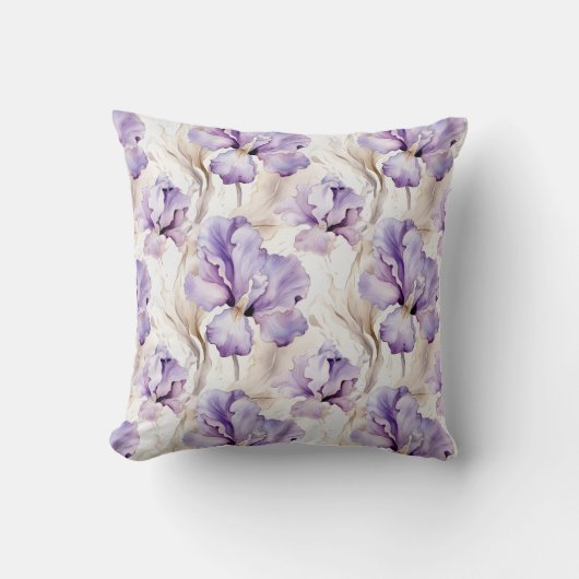 Romantische Lila Iris Floral Kissen (Vorderseite)