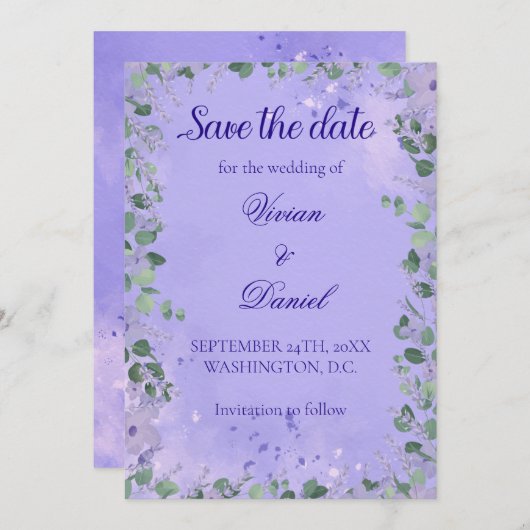 Romantische Lila Landschaft Save the Date Hochzeit (Vorne/Hinten)
