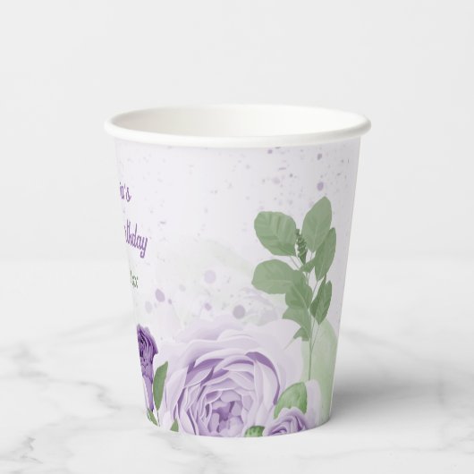 romantische lila Lavendel Blume grüne Blätter Pappbecher (Rückseite)