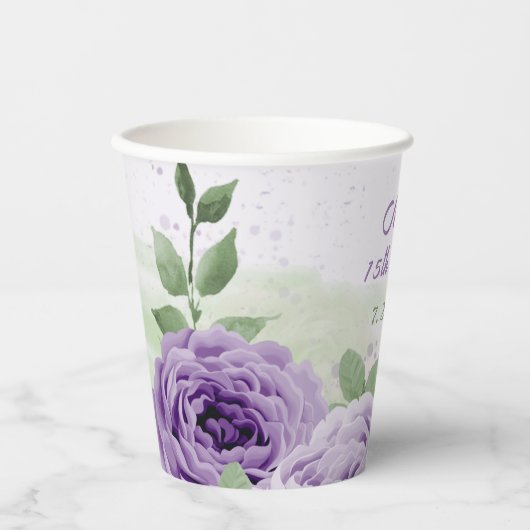 romantische lila Lavendel Blume grüne Blätter Pappbecher (Vorderseite)