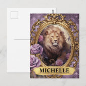 Romantische Lila Löwen und Rose Fantasie Postkarte (Vorne/Hinten)