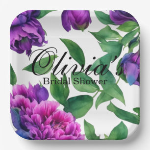 Romantische lila magenta rosa Aquarellbäume Pappteller