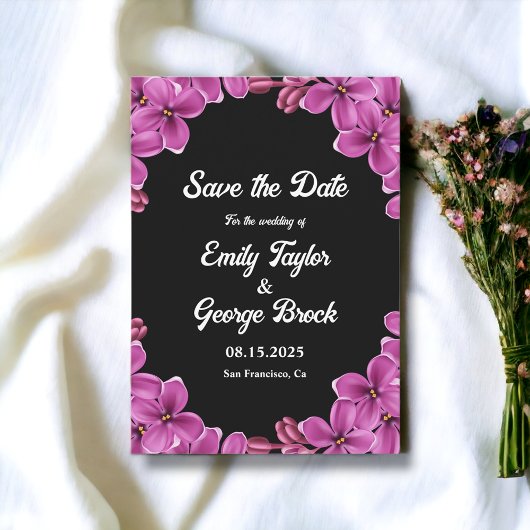 Romantische Lila Orchideen-Rose Schwarze Blumenhoc Save The Date