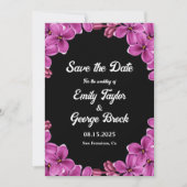 Romantische Lila Orchideen-Rose Schwarze Blumenhoc Save The Date (Vorderseite)