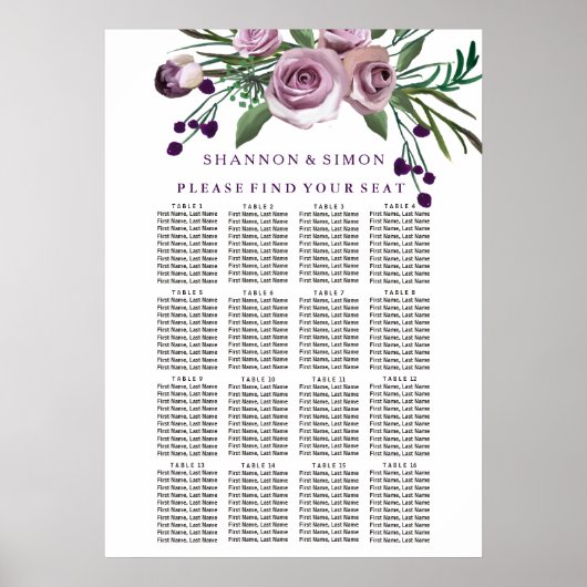 Romantische Lila Pflaumenblume Hochzeitstabelle Poster (Vorne)