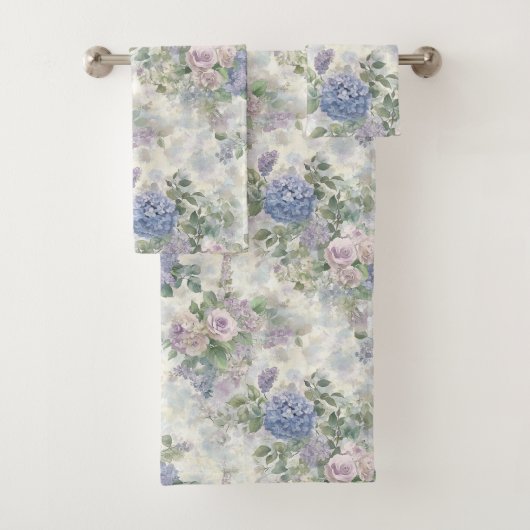 Romantische lila rosa Blumen Badhandtuch Set (Insitu)