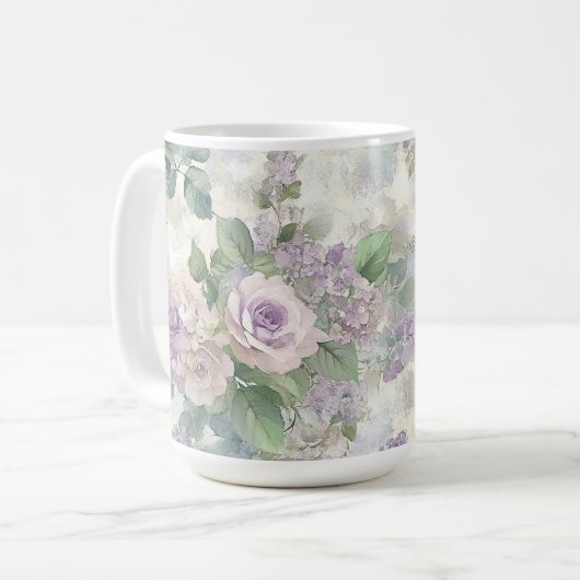 Romantische lila rosa Blumen Kaffeetasse (Vorderseite Links)