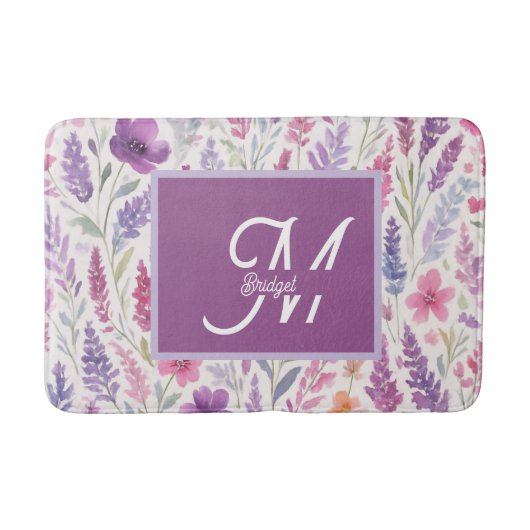 Romantische lila rosa Pastel Botanischer Frühlings Badematte (Vorderseite)