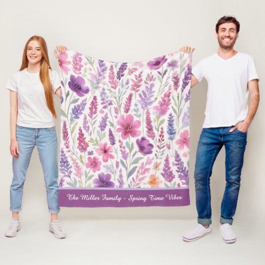 Romantische lila rosa Pastel Botanischer Frühlings Fleecedecke (Beispiel)