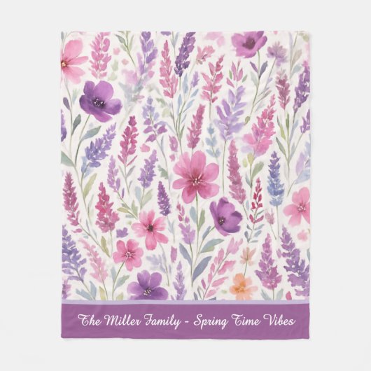 Romantische lila rosa Pastel Botanischer Frühlings Fleecedecke (Vorderseite)