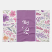 Romantische lila rosa Pastel Botanischer Frühlings Geschirrtuch (Horizontal)