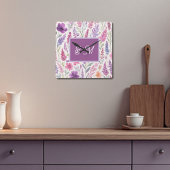 Romantische lila rosa Pastel Botanischer Frühlings Quadratische Wanduhr