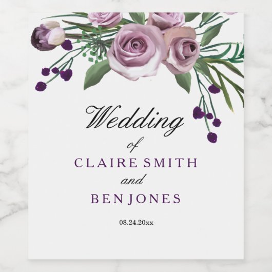 Romantische Lila Rose Blumenstrauß Weinkarte Weinetikett (Einzelnes Label)