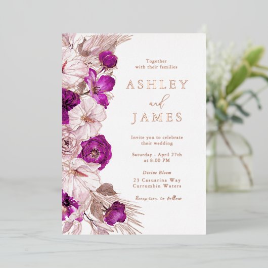 Romantische Lila Rose Blush Folieneinladung (Stehend vorne)