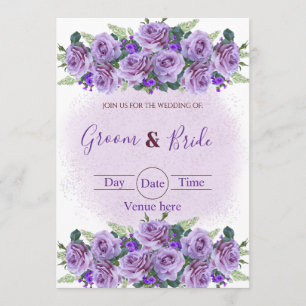 Romantische lila Rosen-Blumen-Hochzeitseinladung Einladung